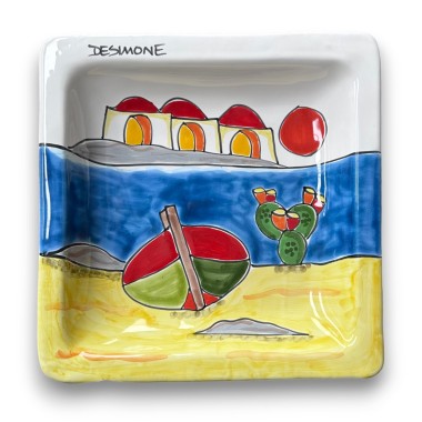 Piatto quadrato artigianale Dammusi Elaborato 24x24 ceramiche de simone Piatto quadrato artigianale Dammusi Elaborato 24x24 ceramiche de simone